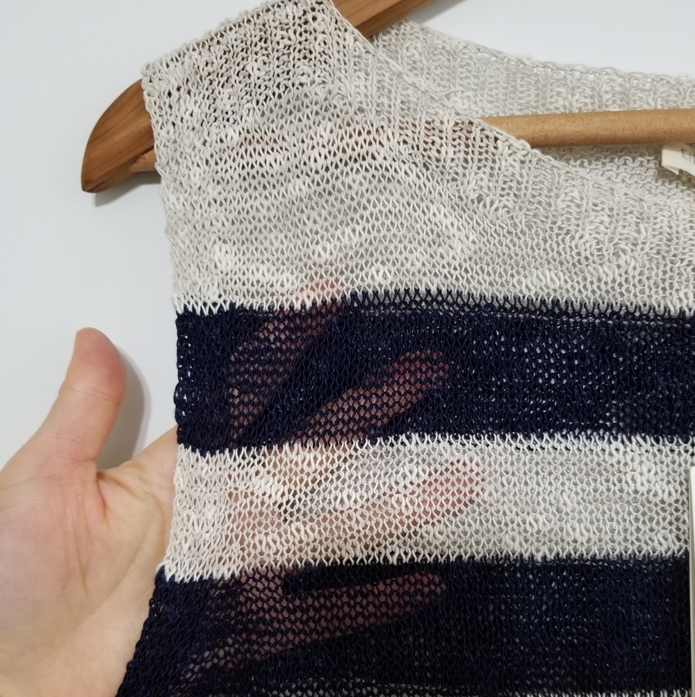 NWT Eileen Fisher Petite Striped Sleeveless Knit Top Organic Linen Cotton Sz PM - Picture 5 of 12